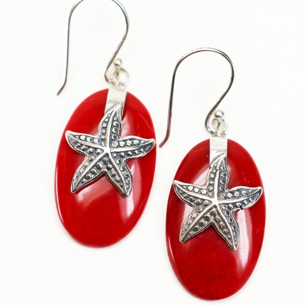 Nautical Coral *signed* Sterling Silver Earrings - Picture 6 of 6